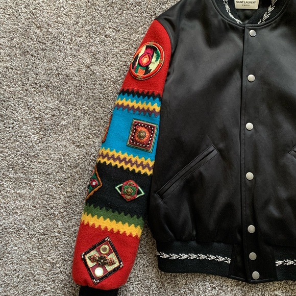 Saint Laurent Satin-Wool Teddy jacket with embroidered sleeves - Picture 5 of 16